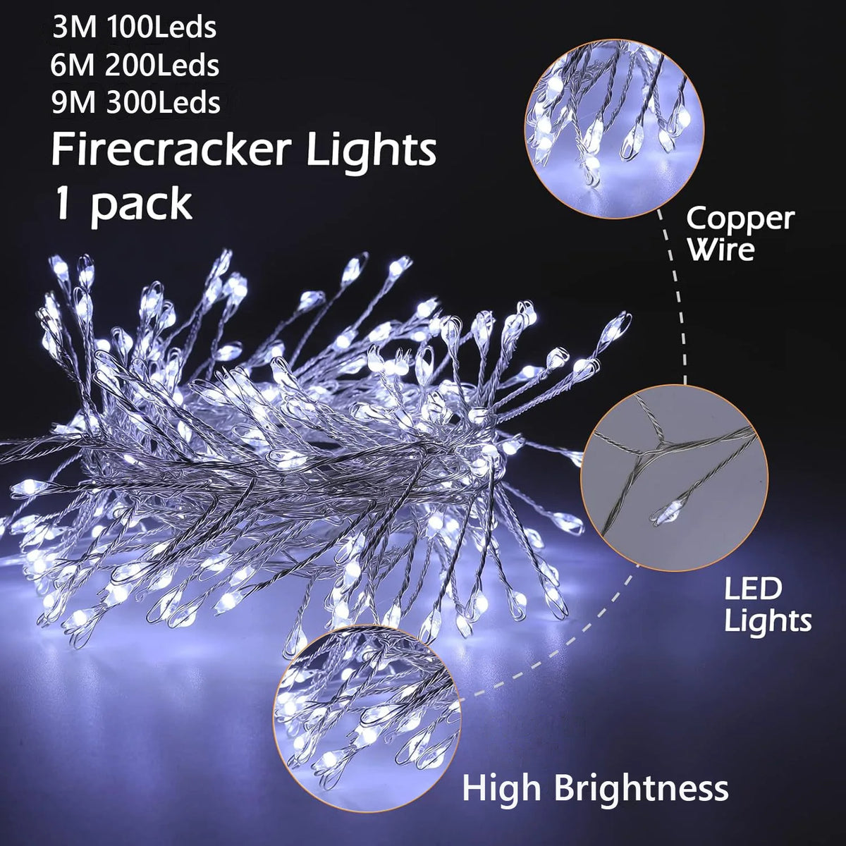 USB Power LED Firecracker String Lights Remote Control Garland Fairy Lights for Wedding Party Garden Plants Christmas Decoration