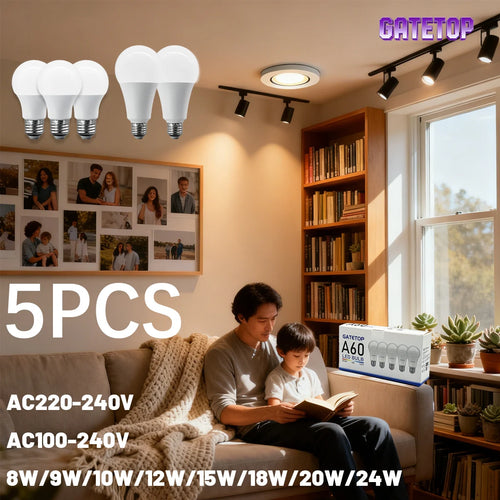 5PCS 20W 18W 15W 12W 10W 9W 8W E27 LED Bulb Lamps AC220V Light Bulb Real Power A60 A80 Lampada Living Room Home LEDS Bulb