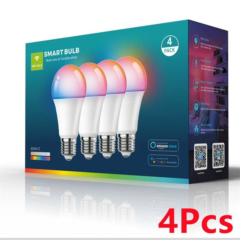 1-12pcs WiFi Smart LED Bulb Bluetooth Light Bulbs AC85-265V Dimmable Spotlight Bulb E27 RGB+CW+WW LED Color Change Lamp For Home